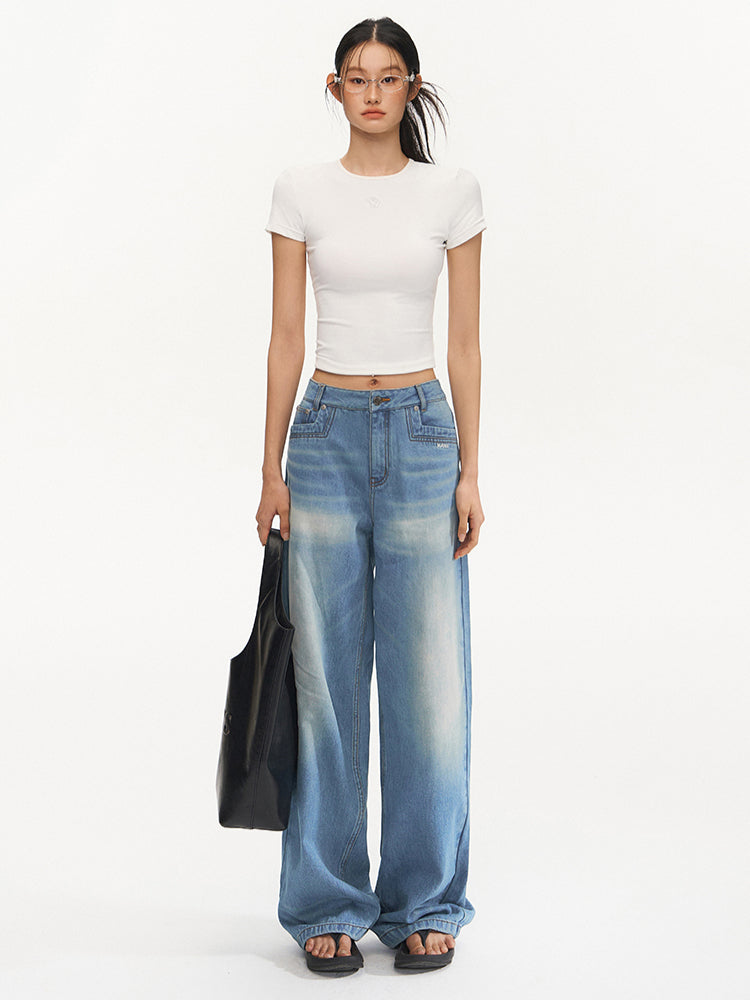 Water-Washed Low-Waist Loose Straight-Leg Pants - CHINASQUAD