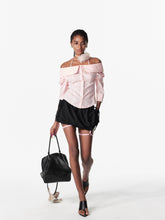 Lace Shoulder Strap Off-Shoulder Shirt - CHINASQUAD