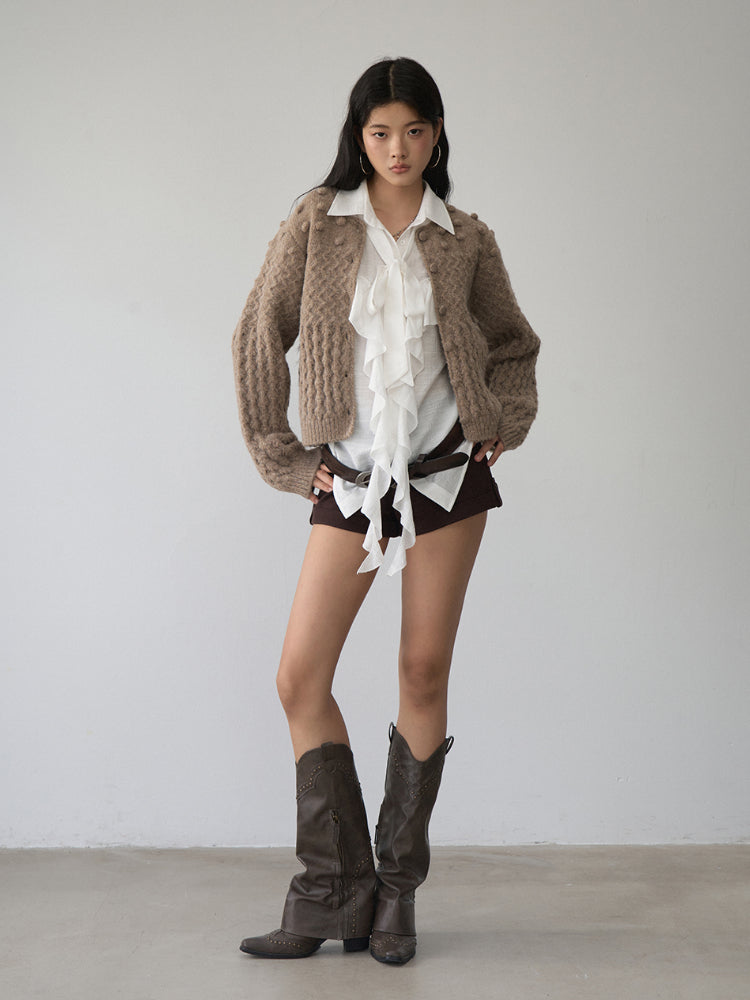 White Ruffled Drawstring Long-Sleeve Shirt - CHINASQUAD