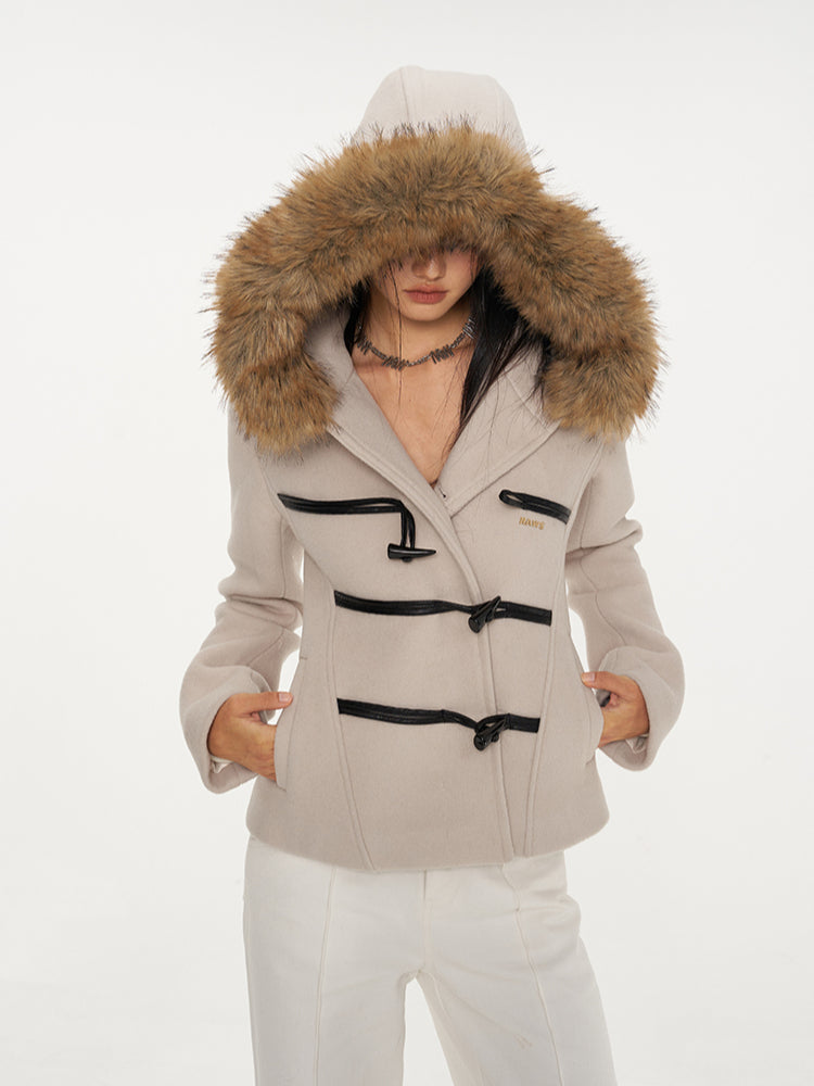 Black & Oatmeal Wool Toggle Coat - CHINASQUAD