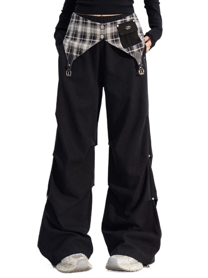 Detachable Plaid Utility Cotton Pants - CHINASQUAD