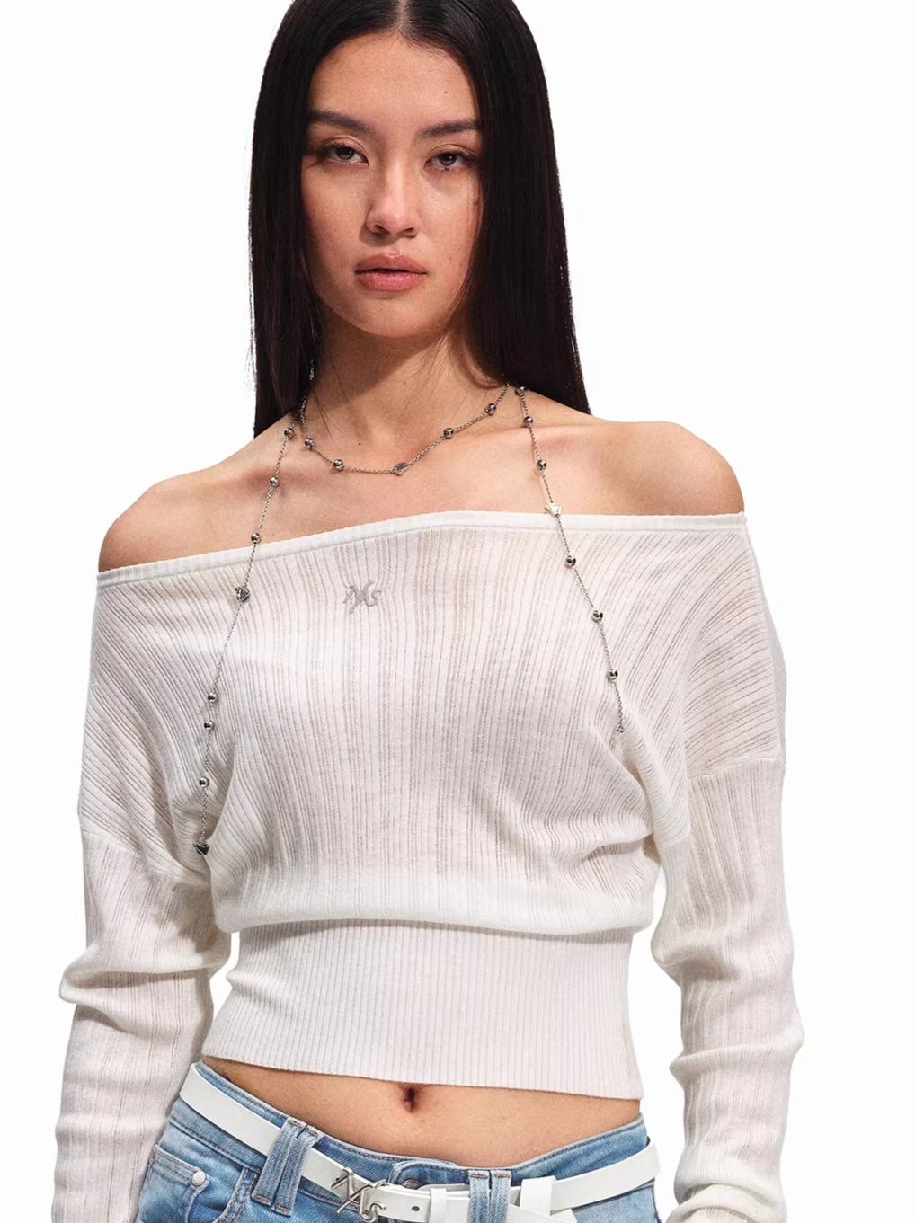 Asymmetric Off-Shoulder Merino Wool Sweater