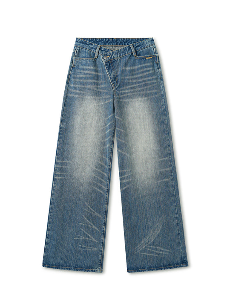 Washed Denim Low-waist Wide-leg Pants - CHINASQUAD