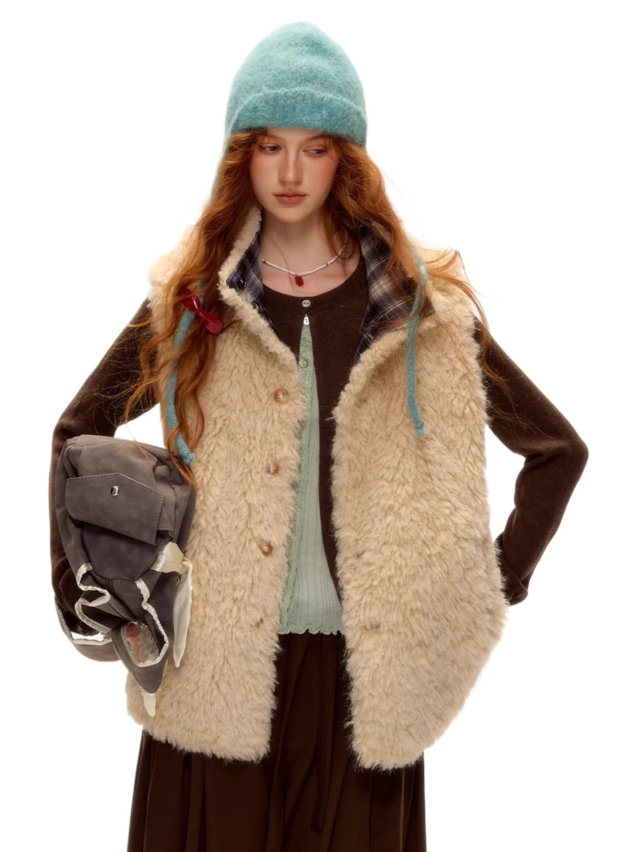 Reversible Plaid Fleece Button-Up Vest