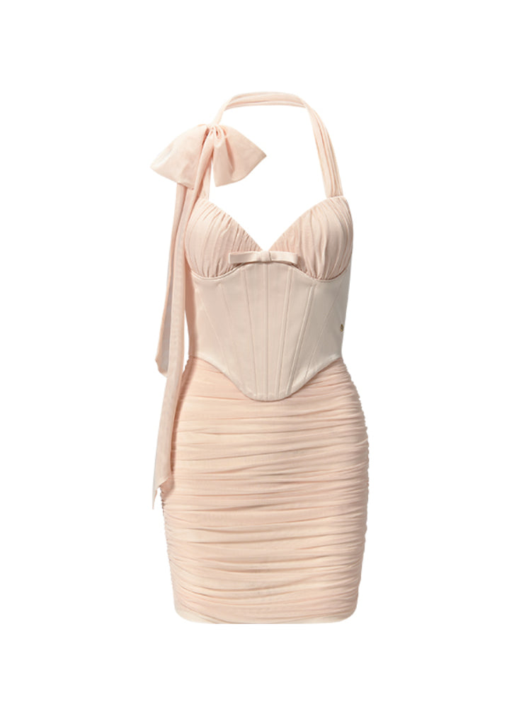 Bow Tie Ruched Fishbone Waist Cinch Skirt - CHINASQUAD