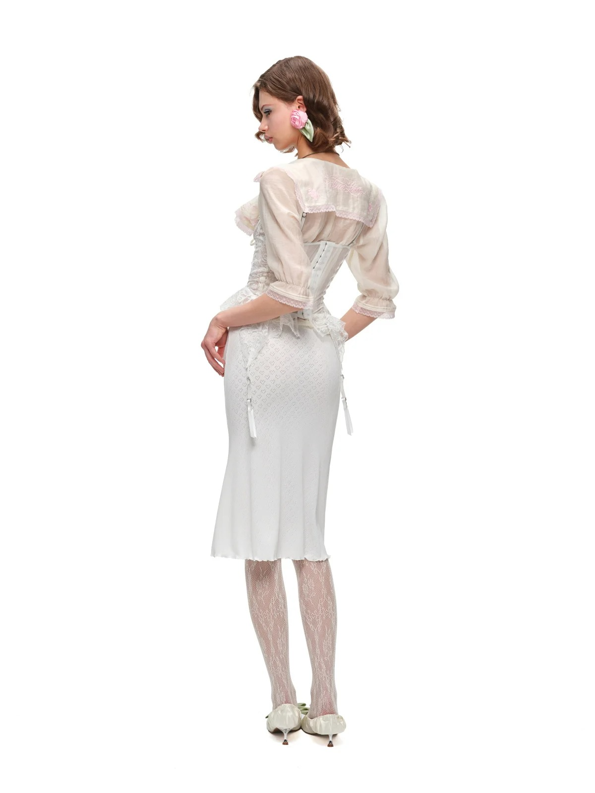 Contrast Ruffle Sailor Collar Chiffon Cropped Cardigan 1Jinn Studio