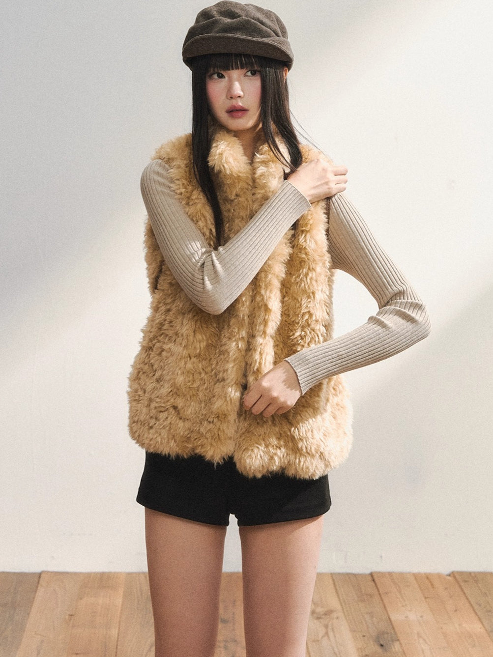 Khaki Eco Faux Fur Vest