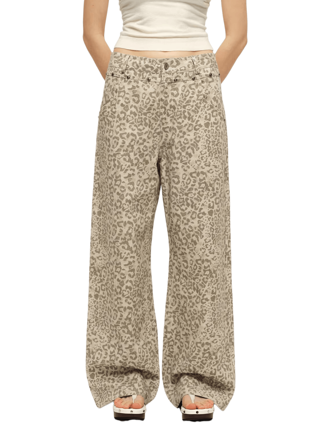 Vintage Studded Leopard Straight-Leg Trousers