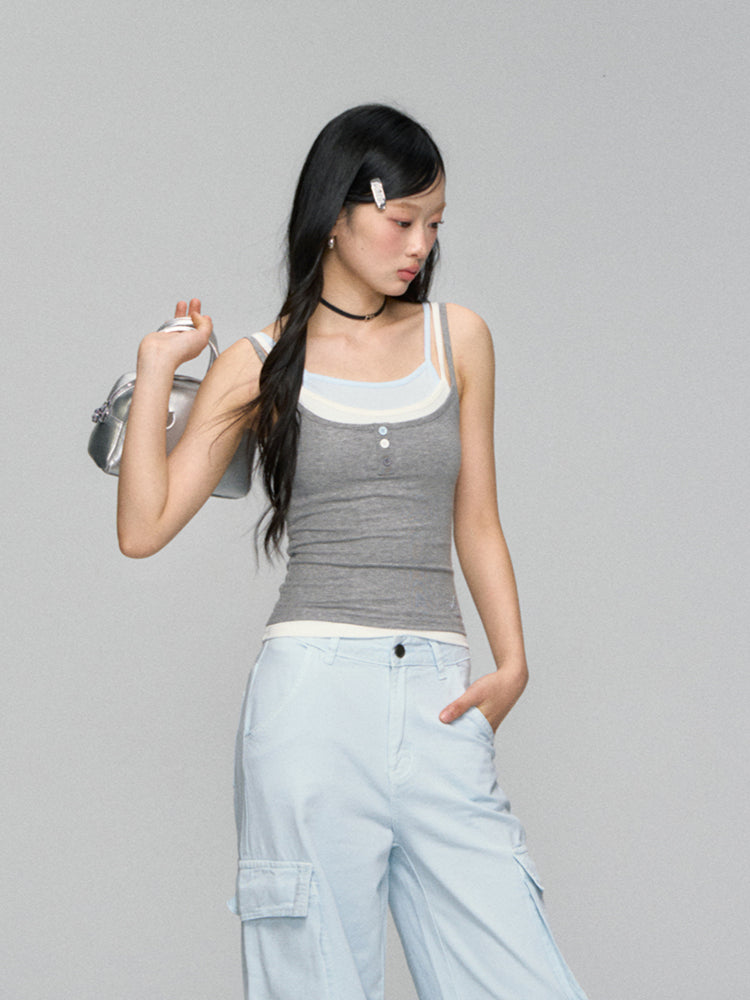 Contrast-Layered Ribbed Knit Tank