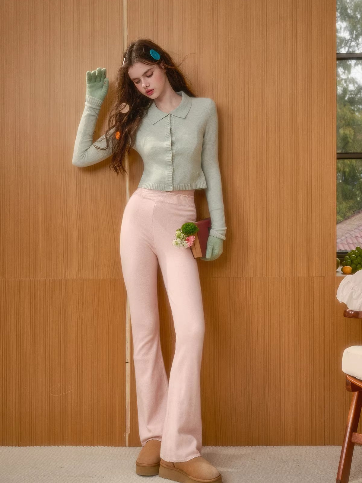 Wool-Blend Vintage Top & Ruffle Pants Set