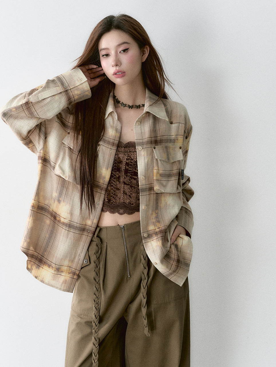 Washed Vintage Rose Beaded Shirt Jacket - CHINASQUAD
