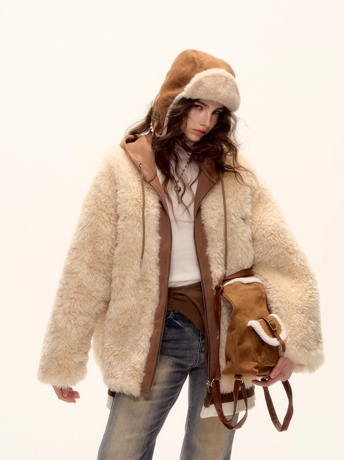 Faux Shearling Patchwork Oversized Jacket