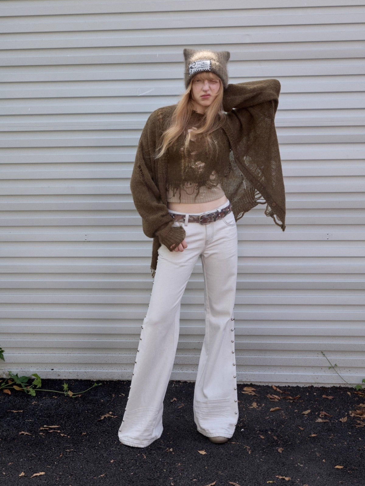 Mohair Distressed Fitted Cropped Sweater