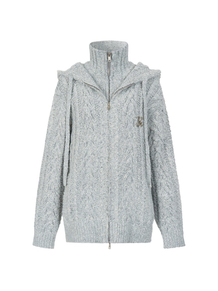 Two-Piece Chunky Knit High-Neck Cardigan - CHINASQUAD