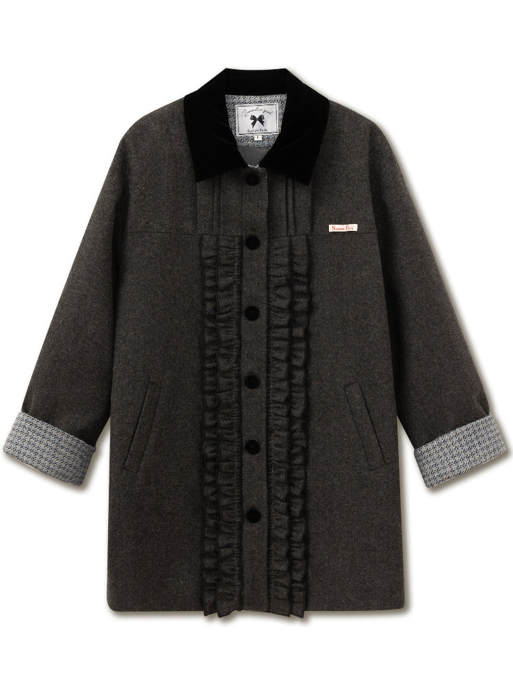 Gray Herringbone Wool Coat - CHINASQUAD