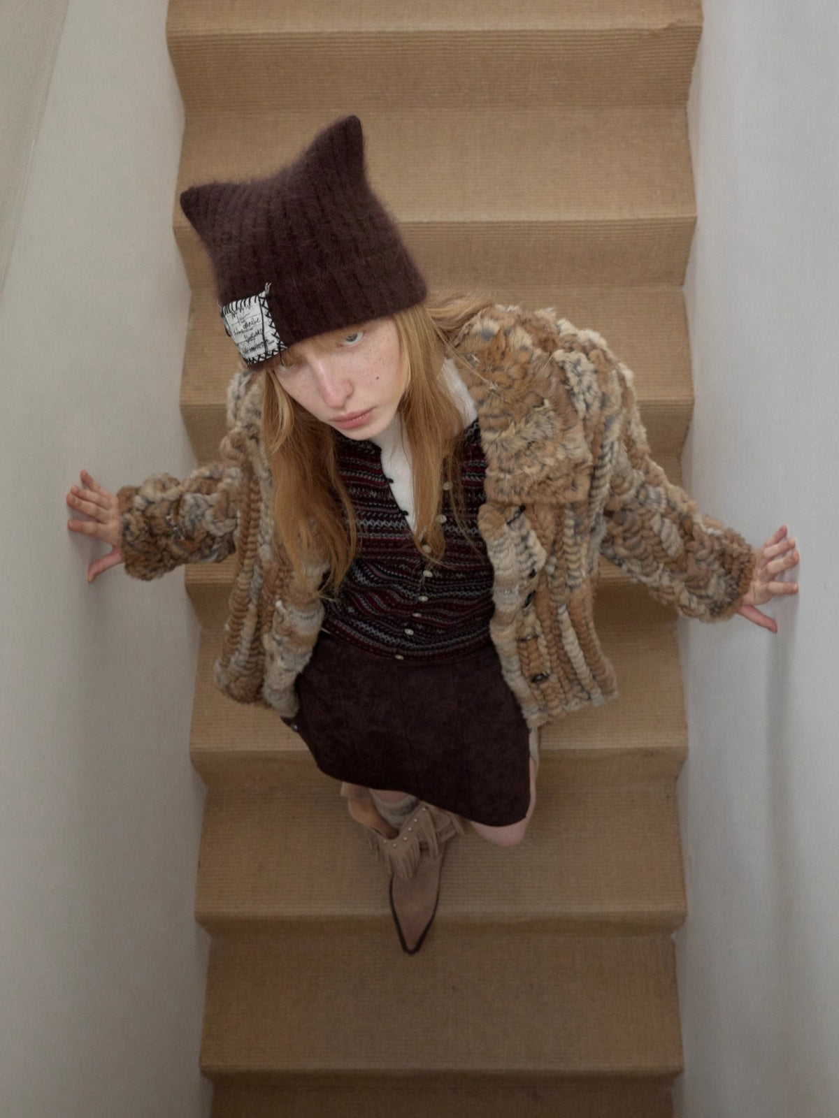 Melard Woven Rabbit Fur Shirt Jacket