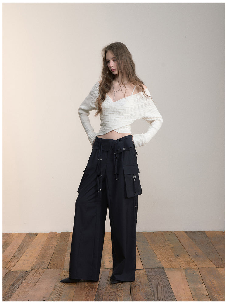 Folded Waist Three-Dimensional Pocket Casual Pants - CHINASQUAD