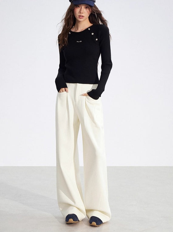 Chenille Fleece-Lined Wide-Leg Pants