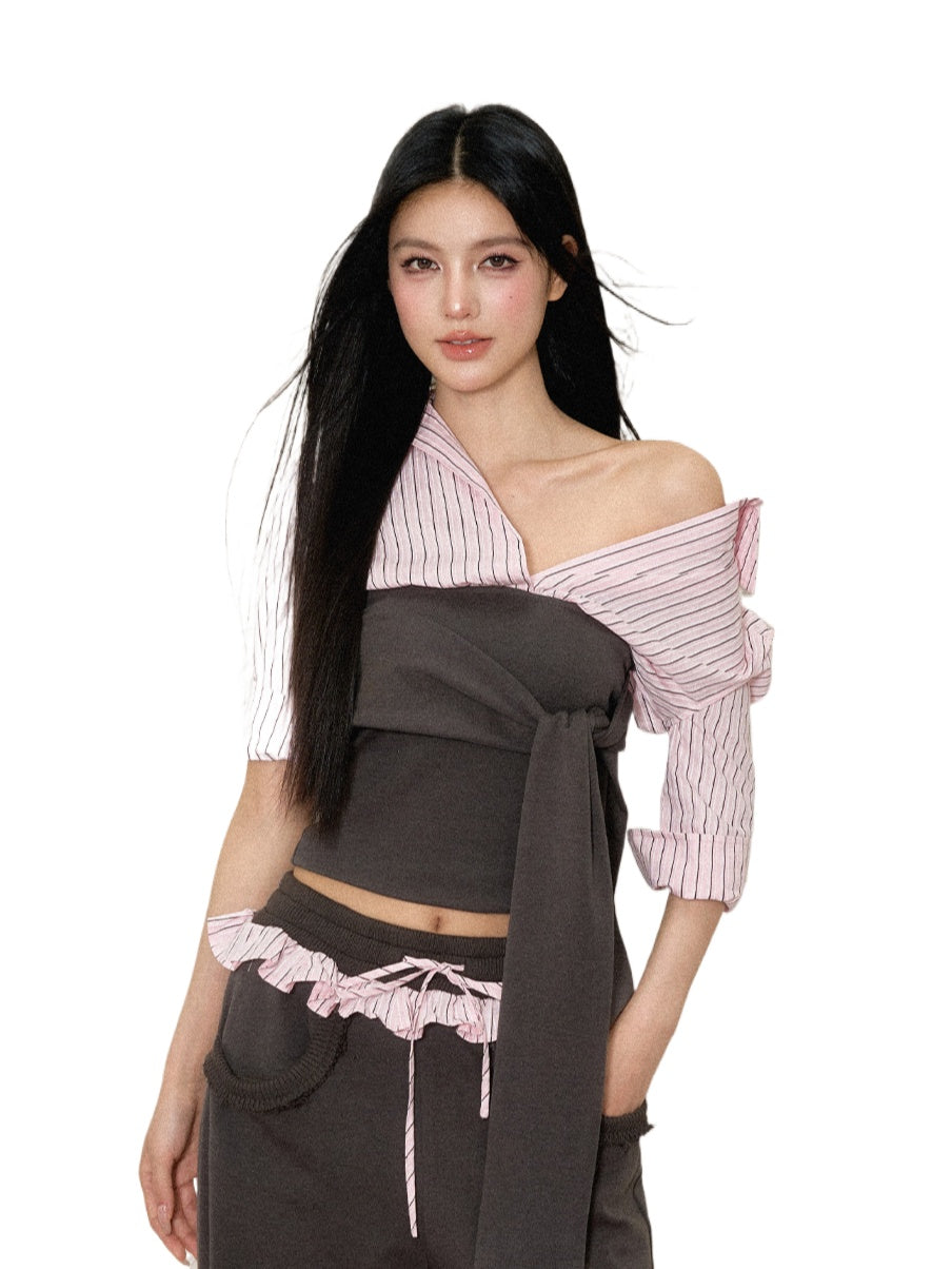Gray Color-Block Tie Top - CHINASQUAD
