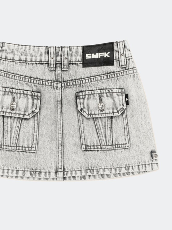 Compass Wild Tarpan Denim Mini Skirt Gray - CHINASQUAD