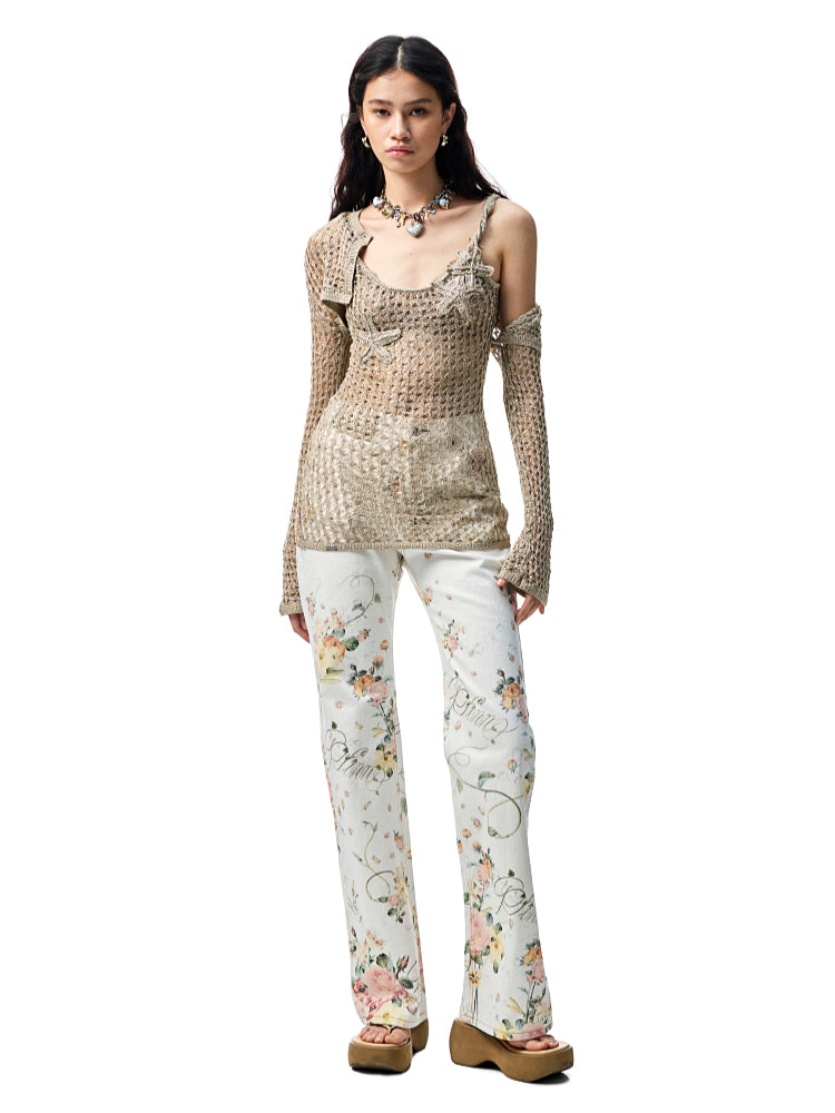 Hollow-Out Knitted Cropped Long-Sleeve Cover-Up - CHINASQUAD