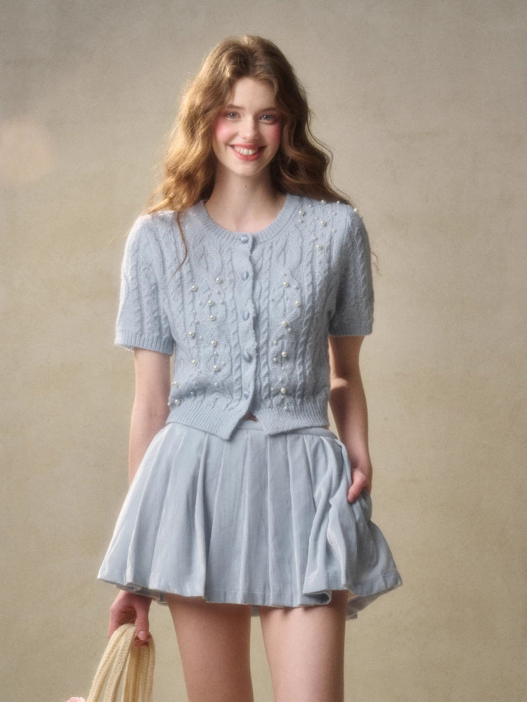 Velvet Floral Pleated Skirt - CHINASQUAD