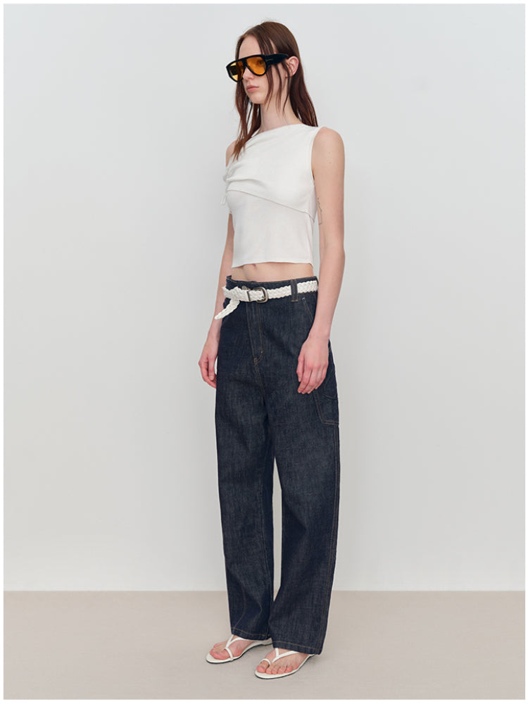 Asymmetric Drawstring Ruched One-Shoulder Blouse