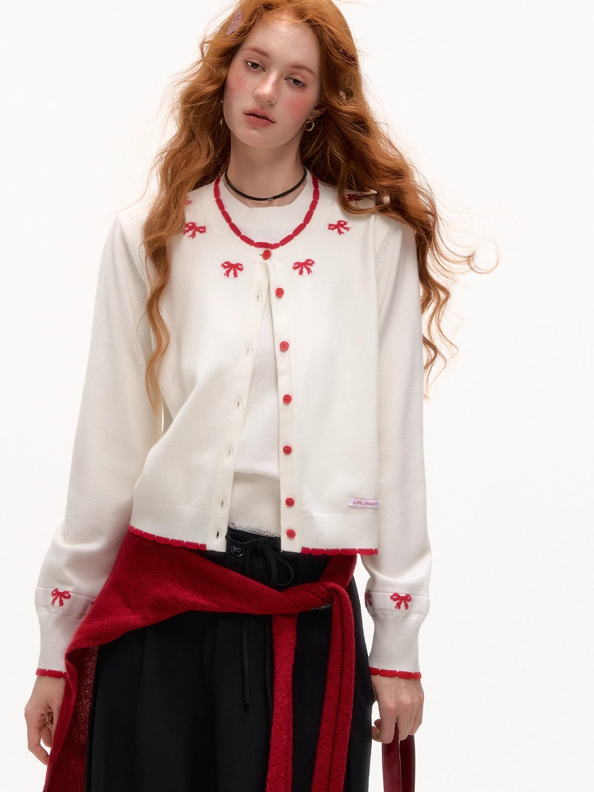 Contrast Jacquard Bow-Knot Knit Cardigan - CHINASQUAD