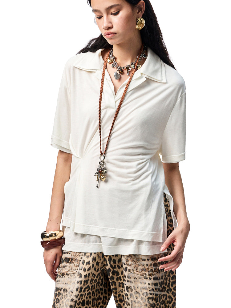 Oversized Fake Two-piece Polo Shirt - CHINASQUAD