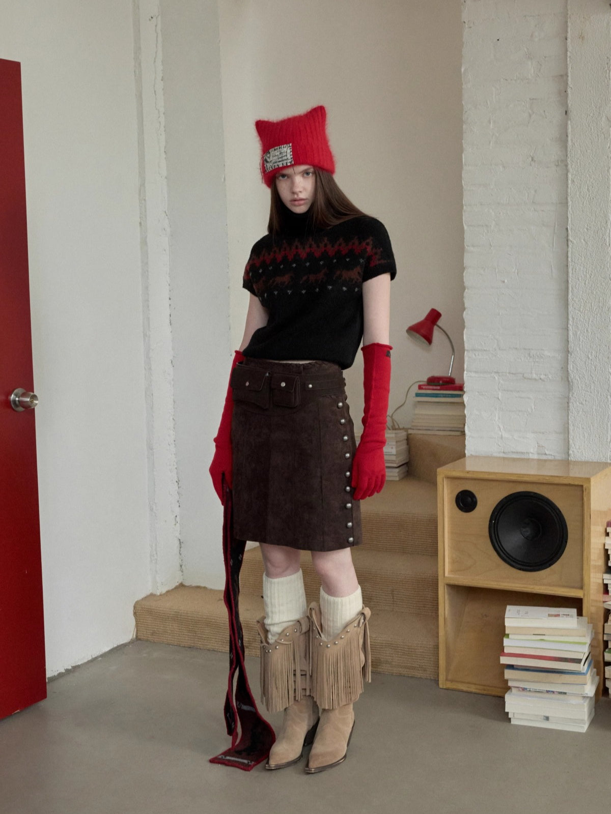 Fair Isle Pony Jacquard Turtleneck Knit Sweater