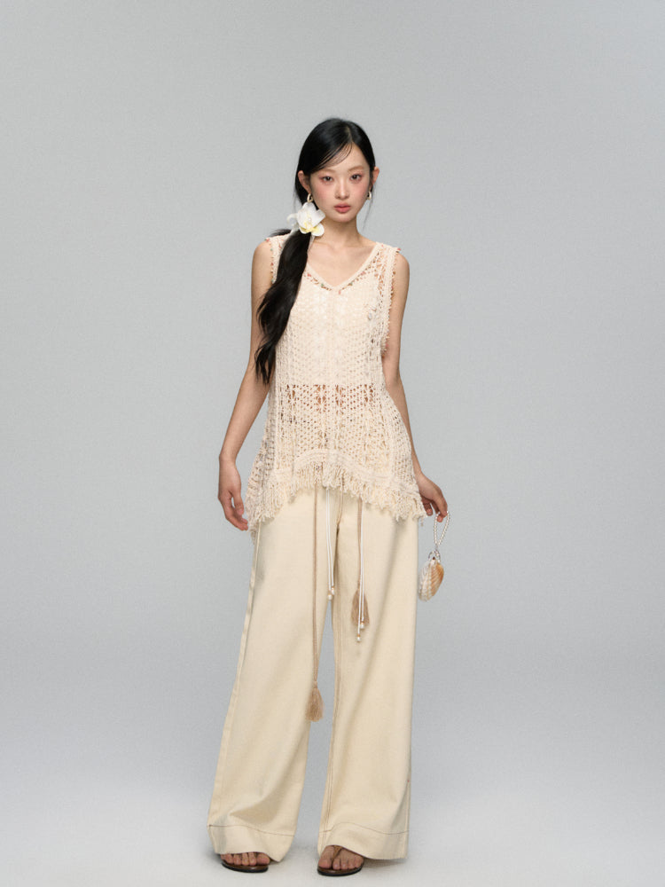 Hollow Crochet Fringe Hem Camisole