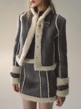 Grey Short Plush Shearling Jacket & Skirt Set - CHINASQUAD