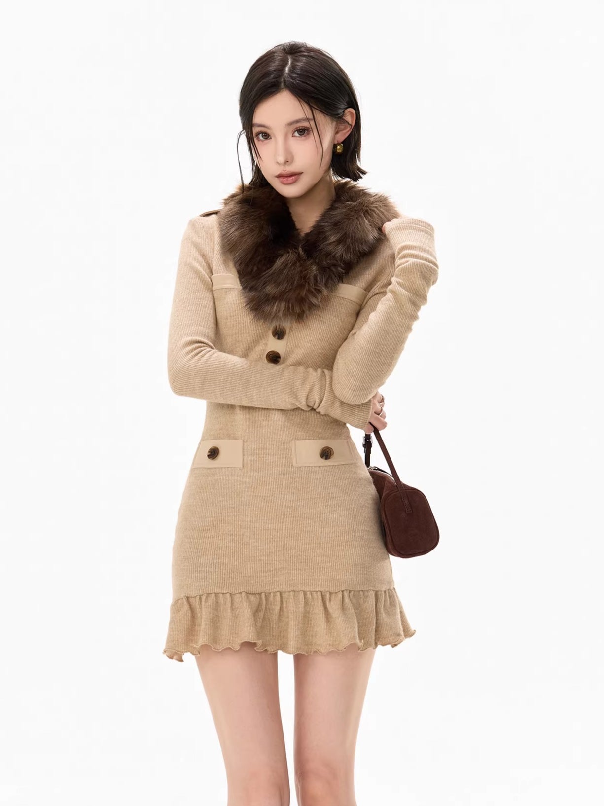 Mesh Shawl Ruched Knit Bodycon Dress