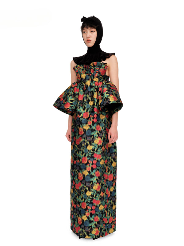 Custom Floral Strapless Gown Dress - CHINASQUAD