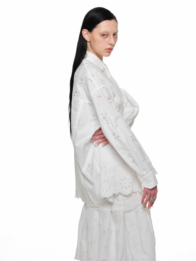 White Lace Jacquard Shirt - CHINASQUAD