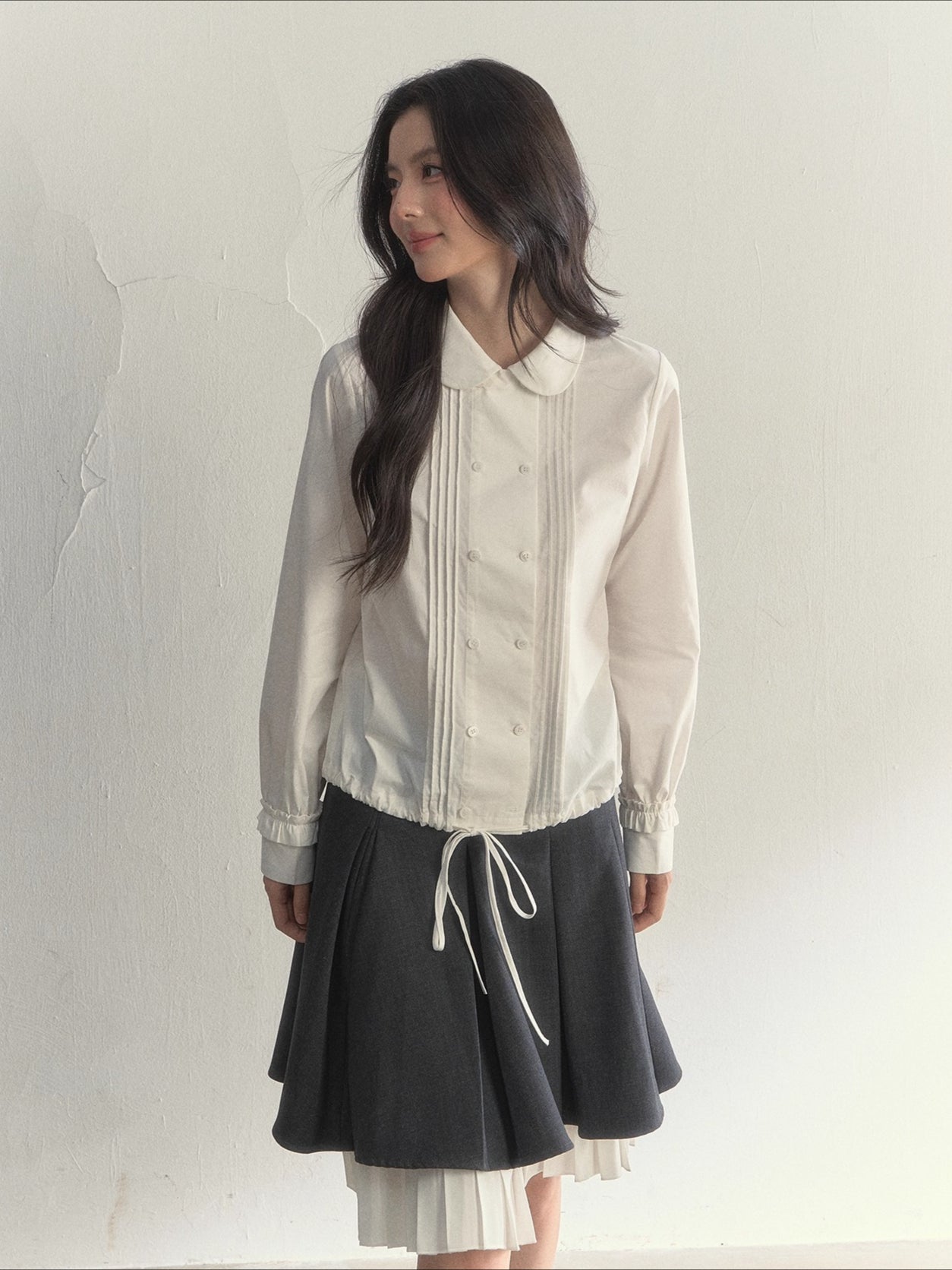 Double-Breasted Doll Collar Shirt