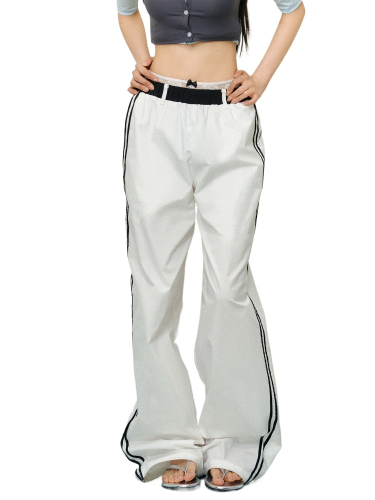 Lace Trim Pleated Wide-leg Pants - CHINASQUAD