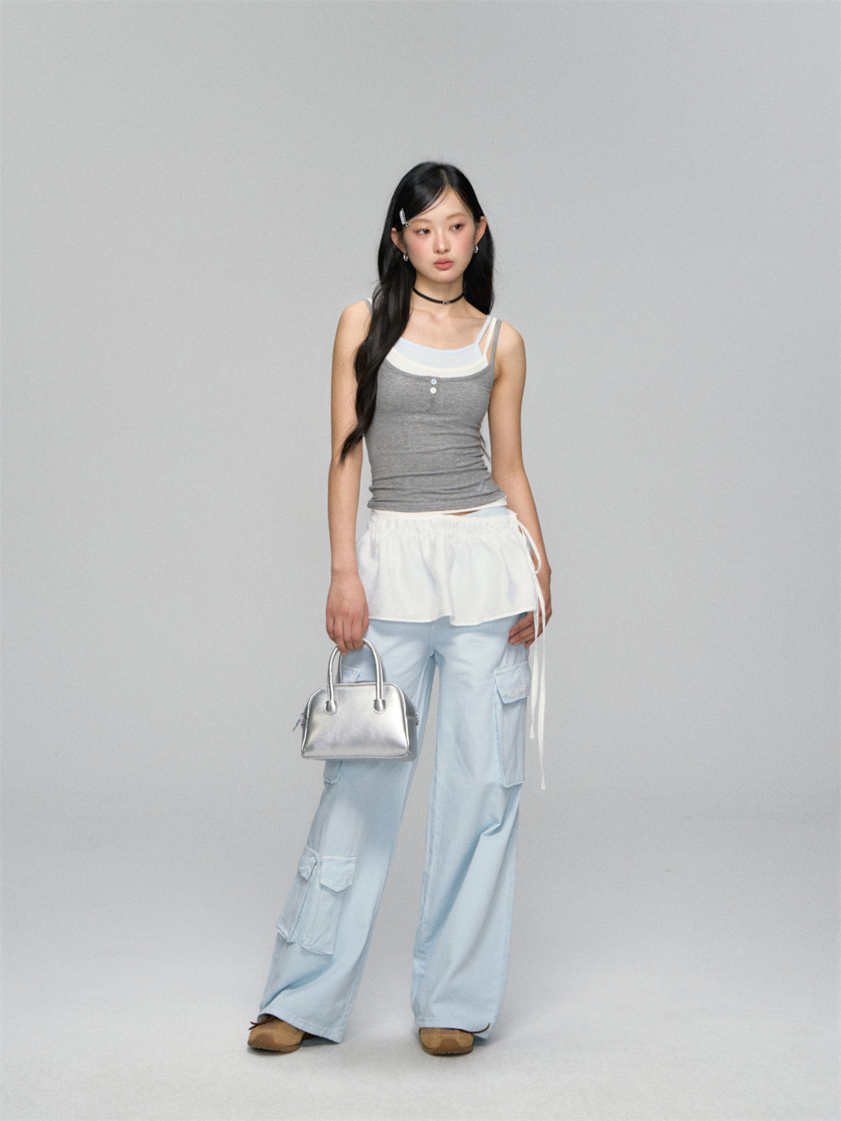 Contrast-Layered Ribbed Knit Tank