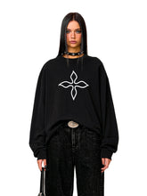 Black Print Loose-Fit Pullover Sweatshirt - CHINASQUAD