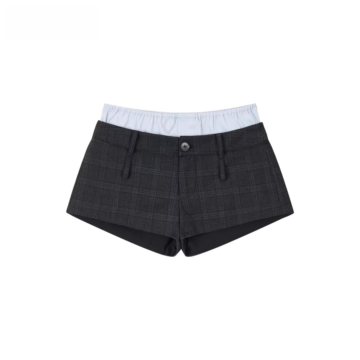 Double-Waist Checkered Tailored Shorts