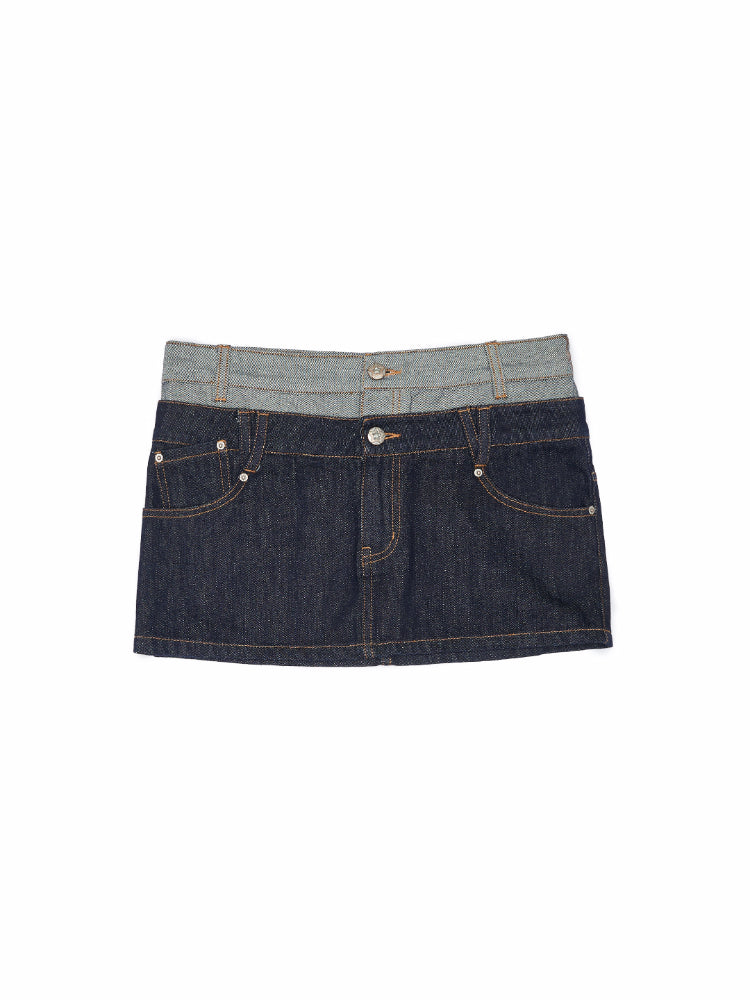 Fake Two-Piece Spliced Double Waistband Skirt - CHINASQUAD