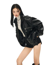 Black & White Vintage Silhouette Collar Moto Jacket - CHINASQUAD