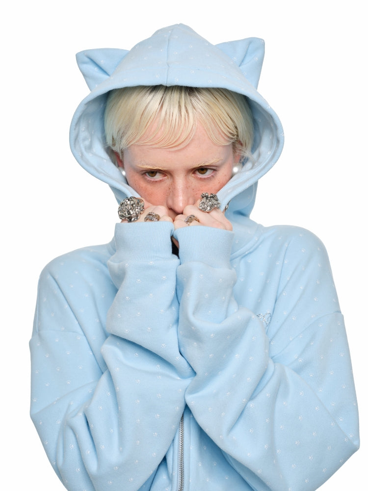 Cat Paw Polka Dot Hooded Cardigan Set - CHINASQUAD