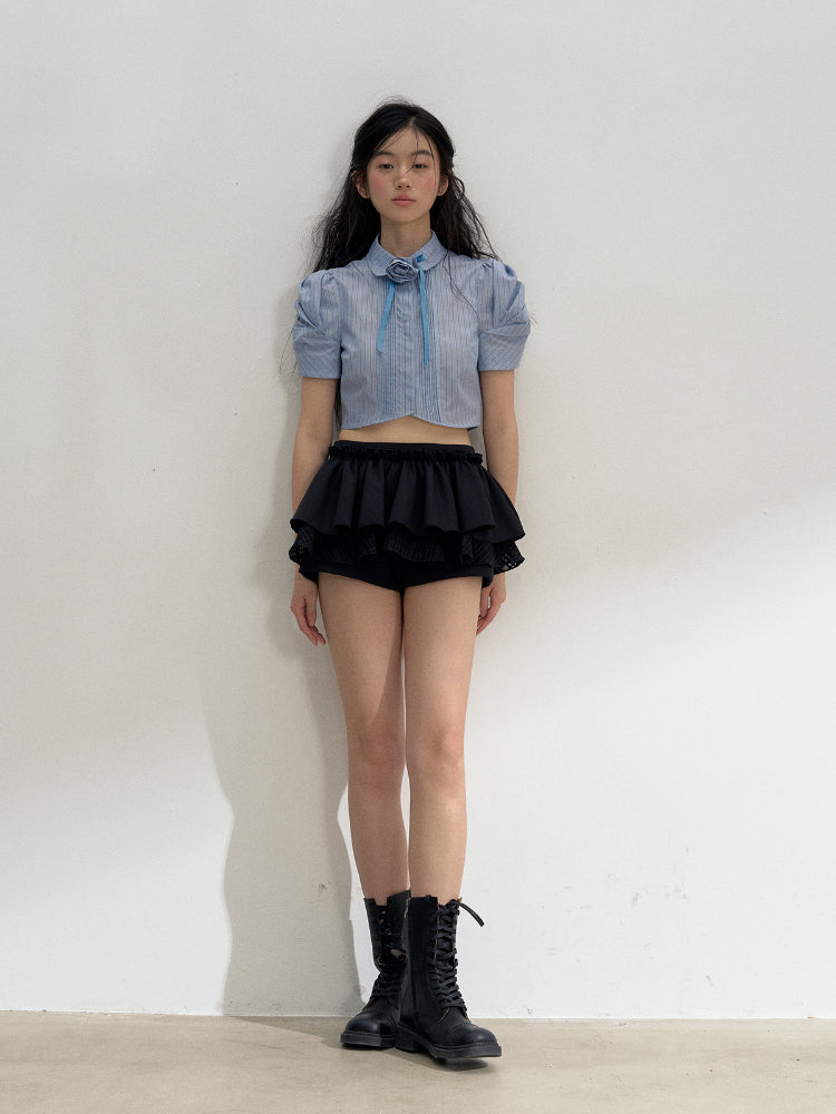 Puff Sleeve Striped Shirt - CHINASQUAD