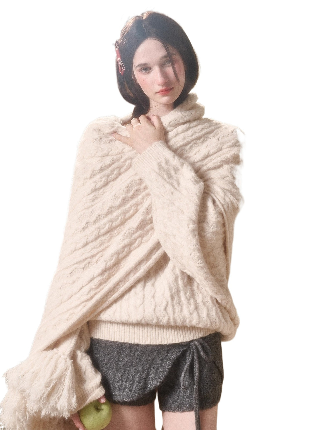 Celestial Wool Cable-Knit Shawl Scarf
