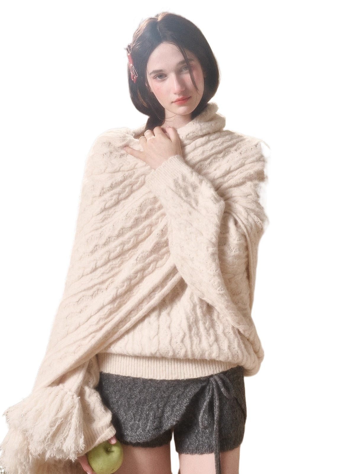 Celestial Wool Cable-Knit Shawl Scarf