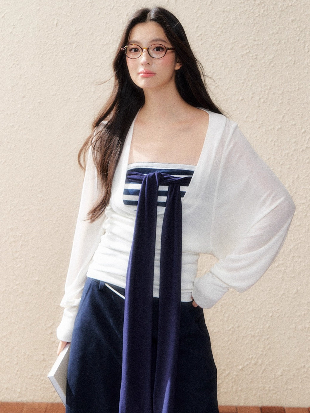 Striped Corset Tube Top & Sheer Pullpver Set - CHINASQUAD