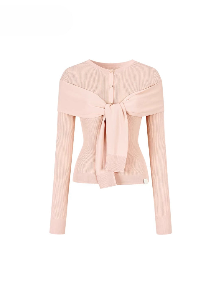 Two-Way Wear Knit Cardigan with Scarf Shawl