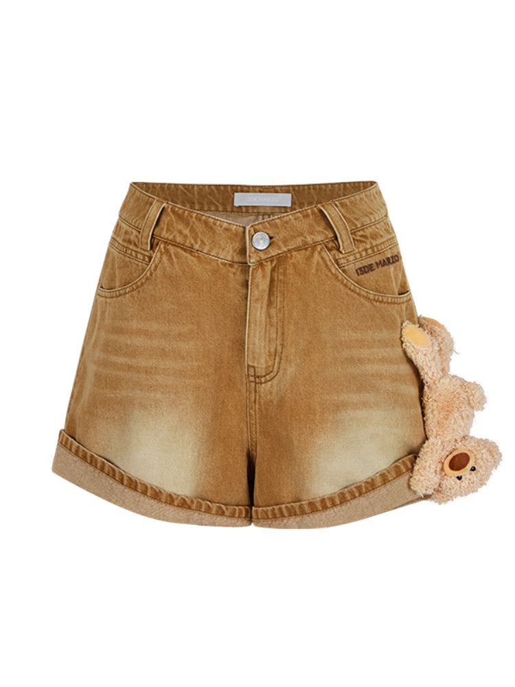 Cuffed A-Line Denim Shorts - CHINASQUAD