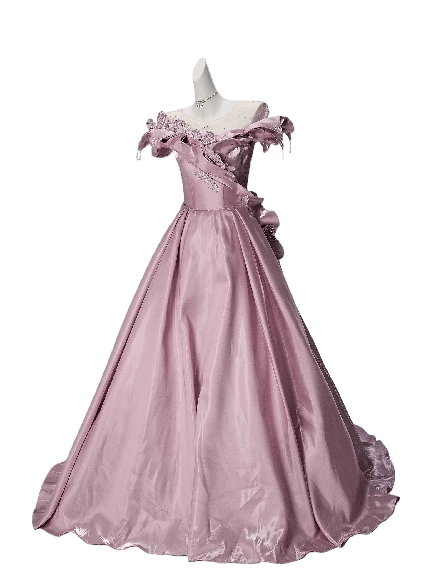 Peachcore Satin Bloom Couture Gown